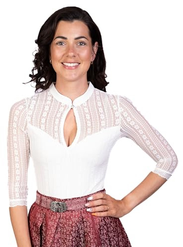 Trachtl - HELENE Trachtenmode Damen Dirndlbody Spitzenbody Spitzenbluse Dirndlbluse Trachtenbody Bodysuit Dirndl in Gr. 34-44 Tropfenausschnitt in Weiss und Schwarz