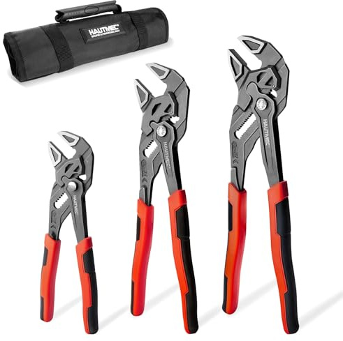 HAUTMEC 3PCS Adjustable Pliers Wrench Sets (180&250&300mm), Smooth Jaw Parallel Pliers, Adjustable Spanner Set, CR-V Steel, SAE/Metric Scale, Storage Belt Pouch for Professional & DIY