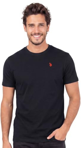 U.S. POLO ASSN. Herren T-Shirt (S-3XL) Basic Rundhals Baumwoll-Shirt Kurzarm P012 - Schwarz-Rot Größe S - Gr.S
