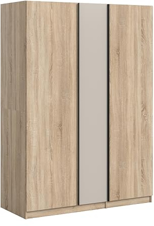 xonox.home – Kleiderschrank 3-türig 130x183x53 cm in Sonoma Eiche und Kaschmir Nachbildung – Geräumiger Schrank mit 3 Türen & 2 Kleiderstangen – Ideal für Ihr Zuhause