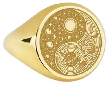 Ying Yang Cosmic 925 Sterling Silber Ring | Vergoldeter Ring | Runder Siegelring 14x14mm | US Ringgröße 5-12,5 Avelaibal | WDRG_0023