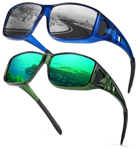 Myiaur 2er Pack Polarisierte Überzieh Sonnenbrille für Herren Damen | Rechteckige Fassung UV400 für Brillenträger Autofahren, Angeln & Outdoor