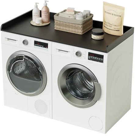 Apetaccat Arbeitsplatte für Waschmaschine und Trockner, 7CM, Schwarz | Wasserabweisende Waschmaschinenabdeckung, Waschmaschinenregal mit Anti-Rutsch-Pads, Abdeckung Waschmaschine Holz