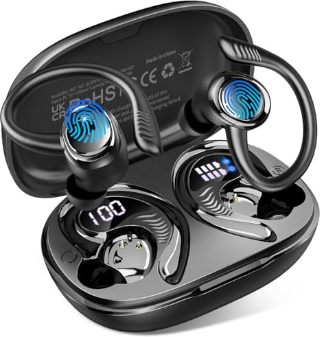 Ecouteurs Bluetooth sans Fil Sport, 2026 Écouteur Bluetooth 5.4 avec 4 ENC Mic, 60+Hrs Ecouteurs sans Fil HiFi Stéréo, IP7 Étanche Oreillette Bluetooth Running, USB-C Charge Rapide, Écran LED Casque