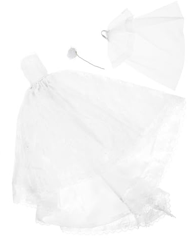 WHAMVOX Kleiner Brautkleid mit Schleier und Blumenstrauß für Puppen Weißes Zartes Puppenhochzeitskleid mit Schleppe Austauschbare Puppenkleidung für Rollenspiele
