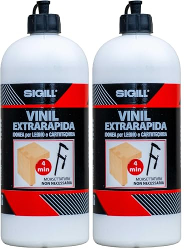 SIGILL, Vinil Extra Rapido, Colla Vinilica Universale, Ideale per le Applicazioni Tipiche dell'Industria del Legno, non Contiene Solventi, Trasparente dopo l'Indurimento, Made in Italy, Flacone 250 g