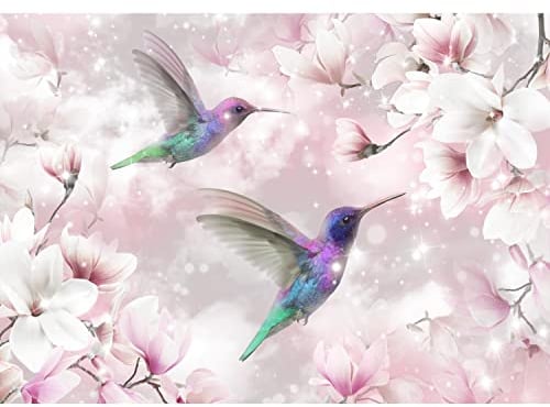 Runa Art Fototapete Blumen Vögel Kolibri 352 x 250 cm Vlies Tapeten XXL Moderne Wandtapete Wohnzimmer Schlafzimmer Rosa 9406011a