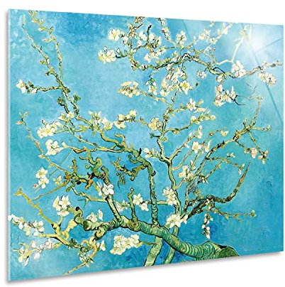 Giallobus - Cuadro - Vincent Van Gogh - Flores de almendro - Vidrio acrílico - 100L x 70l cm - Listo para colgar - Cuadros modernos para el hogar