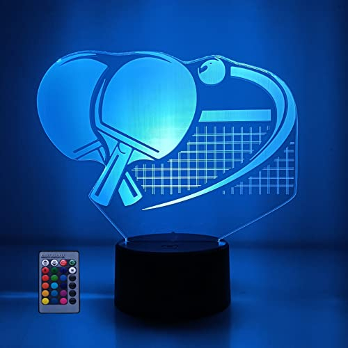 HPBN8 Ltd Kreative 3D Tischtennis Nacht Licht Lampe USB Power Fernbedienung 7/16 Farben Amazing Optical Illusion 3D LED Lampe Formen Kinder Schlafzimmer Geburtstag Weihnachten Geschenke