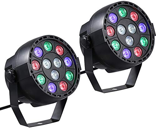 Lixada AC 90-240V 12 LEDs Par Lights 8 Kanal RGBW Farbmischbühnenbeleuchtung mit DMX Strobe & Sound Aktiv Modus für Disco Party Christmas Wall Wash (2 Stück)