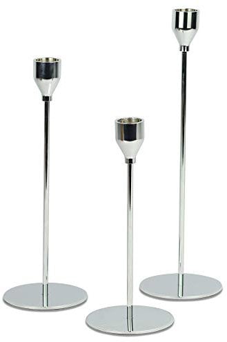 Tall Silver Candlestick Holders – Set of 3 Taper Pillar Candle Stick Stands for Table Centerpieces, Wedding, Fireplace, Vintage Home Décor & Housewarming Gift
