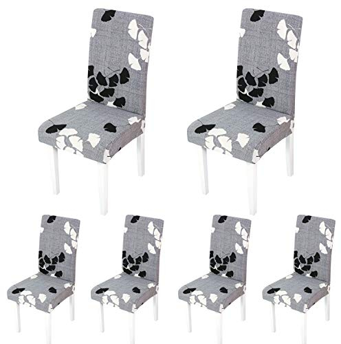 ARNTY Stuhlhussen 4er 6er Set,Stretch Stuhl Bezug Esszimmer,Universal Moderne Elastische Hussen für Stühle für Esszimmer Party Hotel Restaurant Deko (Grau-Ahornblatt, 6 Stück)