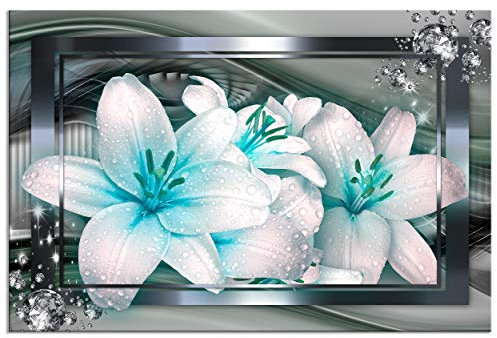 decomonkey - Impression sur Toile Fleurs 60x40 1 Pièce - Tableau Décoration Appartement Cadre en Bois Déco Salon Peinture sur Toile Maison Abstraction coloré cristaux fleurs lys nature plantes