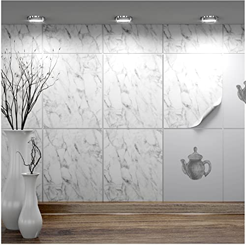 FoLIESEN - Fliesenaufkleber 20x25 cm | selbstklebende Fliesen-Folie für Bad & Küche | entfernbare Klebe-Folie für Wandfliesen Küchenrückwand & Bordüren | 30 Klebefliesen, .:Dekor Marmor