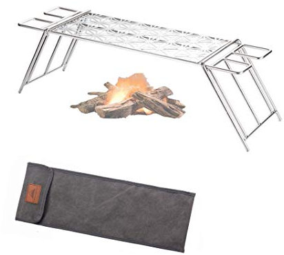 CAMPING MOON 304 Edelstahl Takibi Over Fire Camp Grill 50 x 13 cm mit abnehmbaren kurzen Beinen und Tragetasche MTG-TSC
