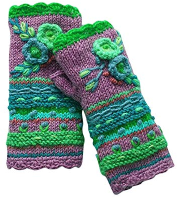COMIOR Damen Winter Armstulpen Handschuhe Gestrickte Blumen Fingerlose Handschuhe Pulswärmer Strick Kurzer Gestrickte Fäustlinge