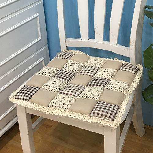 vctops Patchwork-Stuhlkissen mit Bändern, rutschfest, Spitzenbesatz, Stuhlkissen, Bauernhaus, Blumendruck, Küche, Esszimmer, Sitzkissen (305 Kaffeebraun, 40,6 x 40,6 cm)