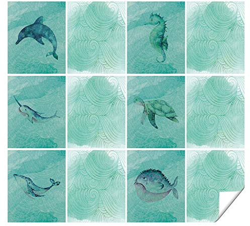 GRAZDesign Fliesenaufkleber Bad Fische Fliesenfolie für Badfliesen Klebefliesen glänzend - Fische mit Grün Muster