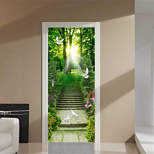 3D Turaufkleber Kinder Weißer Taubenstein-Treppen-Tür-Aufkleber Im Park