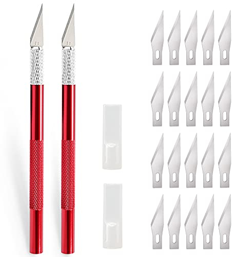 Ehdis 2 escalpelo manualidades, cutter profesional con 20 cuchillas, Cuchilo de tallar Manualidades Cuchillo para trabajos artesanales Cúter con Hobby, rojo