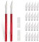 EHDIS 2 pièces Scalpel avec 20 lames, Cutter de précisioncouteau artisanal, couteau cutter, scalpel pedicure, scalpel chirurgical, couteau à découper, cutter pour sculpture, film de fenêtre, Rouge