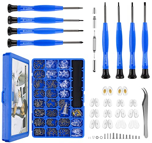 Kit de réparation de lunettes de vue avec boîte à vis compacte incluse, jeu de tournevis de précision, vis, pince à épiler pour lunettes, lunettes de soleil, montre, horloge