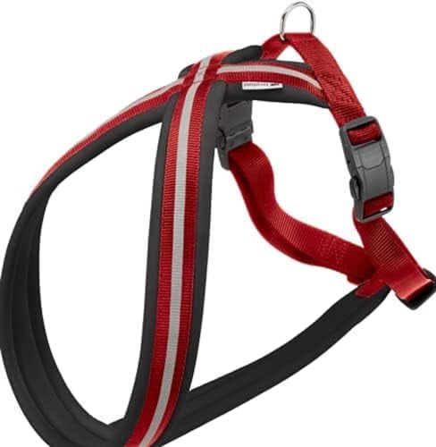 Ferplast Hundegeschirr Daytona Cross, mittelgroßes Hundegeschirr aus Nylon, Hundegeschirr mit weicher Polsterung, Reflektierend und Verstellbar. Mit Magnetschnalle. Rot