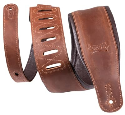 Levy's Leathers Like Butter Series 3.25” Wide Crazy Horse Leather Guitar Strap, Brown (PM32BH-BRN)