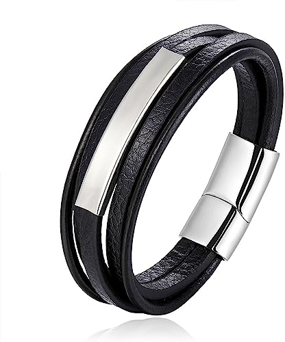 COW Style Personalisiertes Lederarmband Herren mit Namen oder Datum - Armband mit Gravur - Geschenk zum Vatertag - Männerarmband für Papa