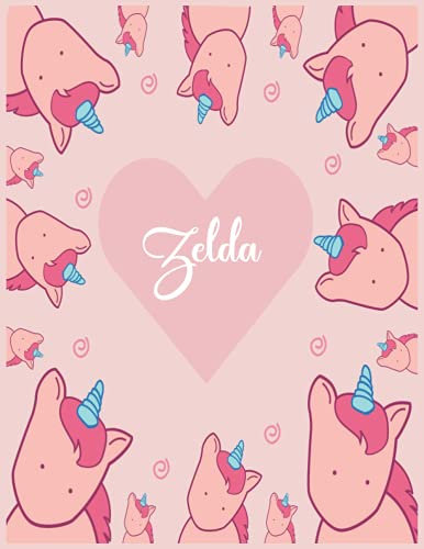 Zelda: Unicorn Notebook Personal Name Wide Lined Rule Paper | Notebook The Notebook For Writing Journal or Diary Women & Girls Gift for Birthday, For Student | 162 Pages Size 8.5x11inch