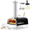 PIZZELLO Forno per pizza da esterno da 30,5 cm, forno a propano e a legna per pizza con bruciatore a gas, vassoio in legno, pietra per pizza, pala per pizza, tagliapizza, copertura, forte gas (nero)