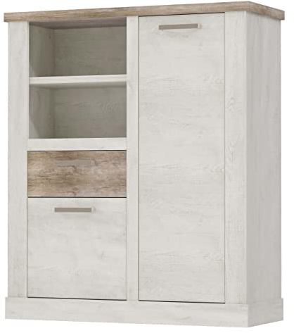 Newroom Sideboard Pinie Weiß Kommode Modern - 109,8x128,3x41,3 cm (BxHxT) - Highboard Anrichte - [Coby.Seven] Wohnzimmer Wohnstube