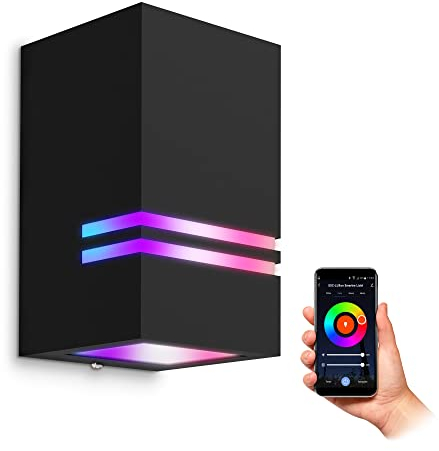 SSC-LUXon JOVO-S Wandleuchte schwarz GU10 IP44 mit Smart WiFi RGB LED Birnen (steuerung per App & Sprache) - Außenwandleuchte 1-flammig