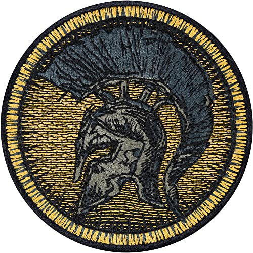 SPARTANER PREMIUM Aufnäher bestickt - Sparta Helm Krieger Patch griechische Mythologie Spartacus Helm Applikation zum annähen | Bügelbilder Gladiator | 80x80mm
