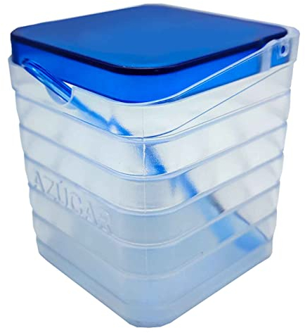 AC – Azucareros Cuadrados Transparente, plástico Resistente, Apto para ser Usado como salero, 10,7 x 9,5 x 9,5 cm, Color Azul