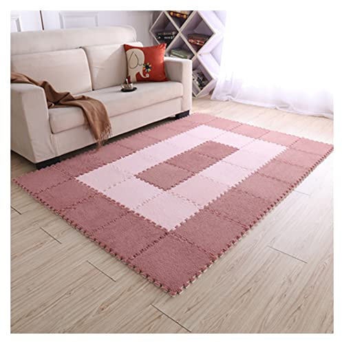 30 PCS Interlocking Foam Mats,Fluffy Carpet Tiles Plush Area Rug,12X12 Interlocking Puzzle Floor Mat with Border,Soft Crawling Playmat Floor Tiles,Bedroom EVA Foam Mat,Light Red+Light Pink