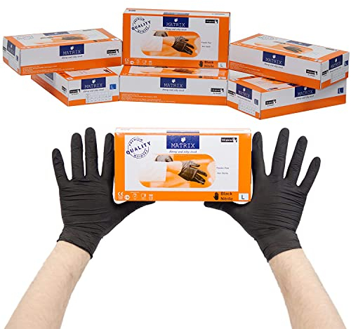 Lot de 1000 gants jetables en nitrile - Taille L - Gants jetables en nitrile - Non poudrés - Sans latex - Taille L, noir, 1000