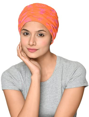 SAKUCHI Lot de 2 bonnets de chimiothérapie contre le cancer pour femme - Bonnet en bambou doux et soyeux pour perte de cheveux, Orange, Taille unique