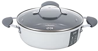 Fatto in Casa da Benedetta Tegame Antiaderente (diametro 24 cm) Alluminio 100% riciclabile con Coperchio in Vetro – Adatto anche per Induzione, Non contiene Metalli pesanti (Colore Grigio)