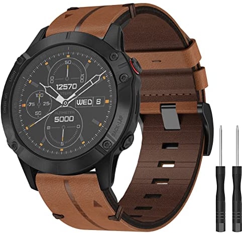 Kompatibel mit Garmin Fenix 6X Armband, 26mm Echte Leder Ersatzarmband Quick-Fit Uhrenarmband für Garmin Fenix 5X/5X Plus/6X/6X Pro/7X/7X Pro/Fenix 8 51mm, Fenix 3/3 HR/Descente MK1/MK2/MK3, Epix Pro