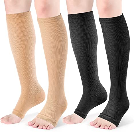 EQLEF Haussette de Contention Femme Homme, Chaussettes de Compression de Soutien pour la Course et Le Sport pour Les Femmes Enceintes (2 Paires) (Ouvrir Les Orteils)