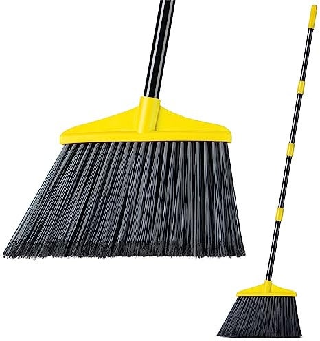 Lifewit Scopa per Esterni/Interni Resistente, Scopa con Manico Allungabile da 135 cm, Scopa Angolare per Uso Domestico per Spazzare Patio, Garage, Terrazza, Atrio, Cortile, Giallo