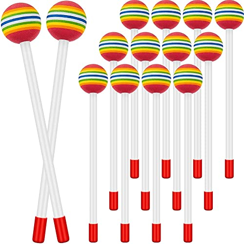 Ferleiss 14 Stück Lollipop Drum Mallet Sticks Round Rainbow Hammer Percussion Sticks Kunststoff Drumsticks für Kinder Kinder Hammer
