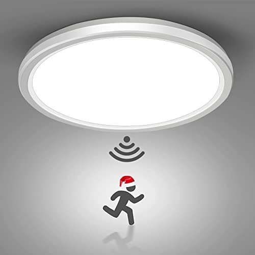 LED Deckenleuchte mit Radar Bewegungsmelder, 18W 5000K Deckenlampe mit Bewegungsmelder Innen, Flach Rund Lampe mit Bewegungsmelder, Ultraslim Wandleuchte Wandlampe für Balkon Keller Flur Garage- 22cm