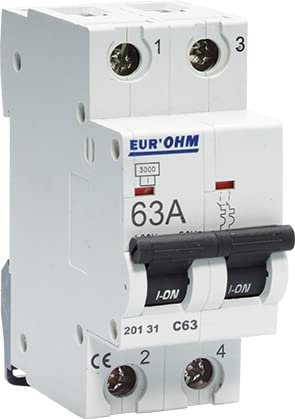 EUR'OHM Disjoncteur bipolaire courbe C connexion vis haut/bas - IP20/IK02 63A 4,5kA - Matériel électrique