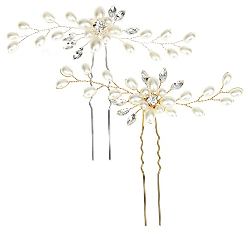 WeddHuis 2 Stück Braut Hochzeit Haarnadeln Gold Kristall Kopfschmuck Perlen Haarspange