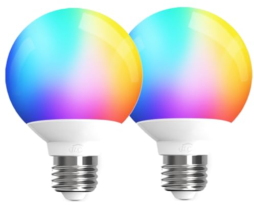 iLC LED Globe Alexa Light Bulbs E27, Work with Alexa (Echo Devices Required), G80 6W Smart Light Bulb Colour Changing Light Bulb Warm White 2700K +RGB, Edison Screw (2 Pack)