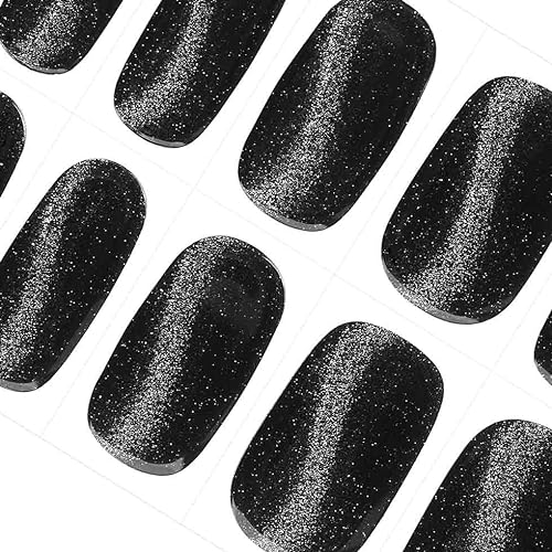 DANNI & TONI Halb ausgehärtete Gel Nagelfolien (Glimmer) Schwarz Katzenauge Glänzend uv Gel Nagel Aufkleber, Halbgehärtete Nagelfolie Nagelsticker Nageldesign Wraps 28 Aufkleber