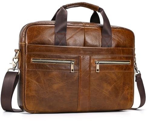 newsbirds Sac Business Mallette homme Cartable Sacs Business en Cuir Véritable 14 Pouces Porte Document Sac de Messager Sac à Bandoulière d'affaires, 3316 marron clair