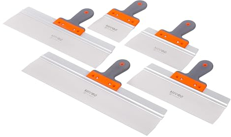 Mivos 5 x Profi Glättspachtel aus Edelstahl - Flächenspachteln mit Blattbreiten von 150 bis 550 mm - Breitspachteln-Set mit 90 mm Klingenlänge - Fassadenspachtel mit Aluhalter - Made in EU
